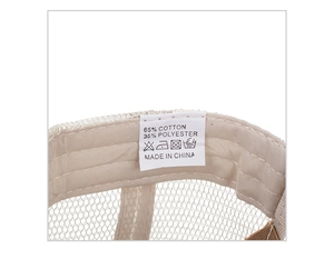 Detail of baseball cap interior showing breathable mesh and 65% cotton fabric lining