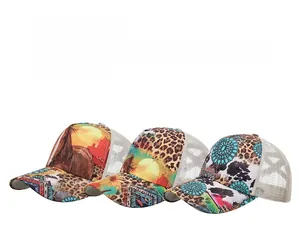 Detailed view of horse-themed baseball caps with breathable mesh back and unique western prints