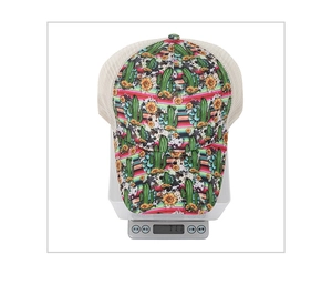 Detailed weight display showing 71.1g for the cactus print mesh trucker baseball cap