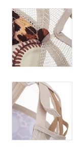 Detailed close-up of breathable mesh material and leopard print patterns on the baseball cap