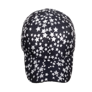 Classic black baseball cap with white star pattern and structured curved brim for outdoors