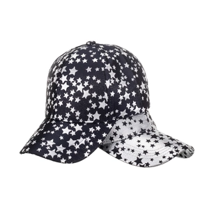 Unisex baseball cap with white pentagram print and unique double-layered visor detail
