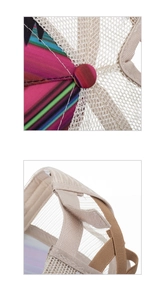 Macro shot of breathable mesh and colorful striped fabric on adjustable baseball cap