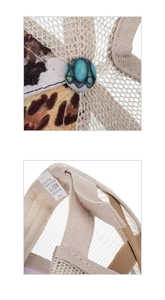 Detail view of animal print fabric, breathable mesh, and high-quality adjustable strap buckle