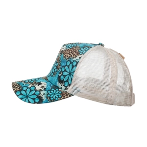 Trucker Hat mit Blumen-Leopardenmuster und cremefarbenem Mesh-Rücken für Damen