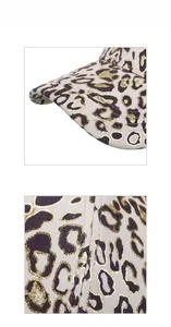 Macro detail of leopard print baseball cap with gold foil accents and fine stitching