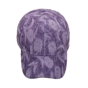 Unisex purple baseball cap with textured crinkle fabric and letter print detail