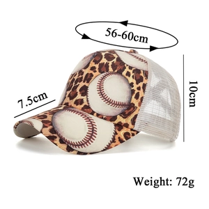 Leopard print baseball cap with mesh back and adjustable strap, size 56-60cm specifications