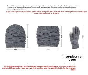 Dimensions détaillées du kit d'hiver en tricot avec bonnet, écharpe et gants gris