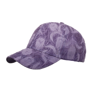 Unisex purple baseball cap with unique crinkled fabric texture and reinforced brim stitching