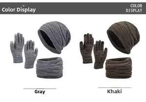 Détails de l'ensemble d'hiver tricoté avec doublure polaire et gants pour écran tactile