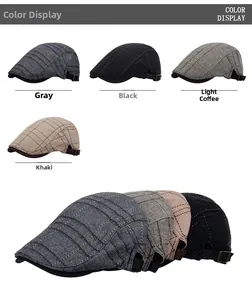 Nuancier de casquettes plates en gris, noir, café clair et kaki avec texture tissée