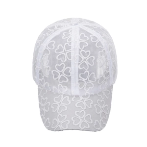 Elegant white lace baseball hat with floral embroidery and breathable mesh design