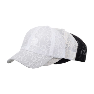 Breathable lace baseball hats for women in white, beige, and black with heart patterns