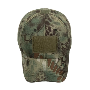 Tactical camouflage baseball cap with honeycomb pattern and front velcro patch area