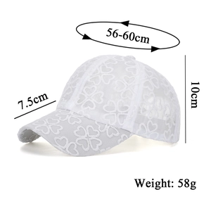 White lace baseball cap for women with breathable floral embroidery and adjustable fit