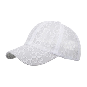 Breathable white lace baseball cap featuring heart flower embroidery for outdoor sun protection