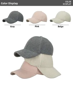 Detailed color display of grey pink and beige thick faux mink fur winter baseball caps