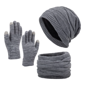 Bonnet D'Hiver Écharpe Et Gants Pour Hommes Femmes Doublure Polaire Thermique Bonnet Tricoté Cache-Col Gants Écran Tactile Accessoire Par Temps Froid