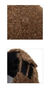 Détail de la casquette de baseball en peau de mouton marron avec paillettes d'argent