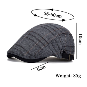Béret gris à carreaux pour homme avec boucle réglable et spécifications de taille