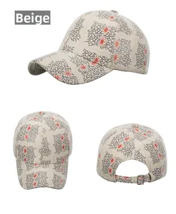Detailed multi-angle views of beige baseball cap with grey grid and red pattern