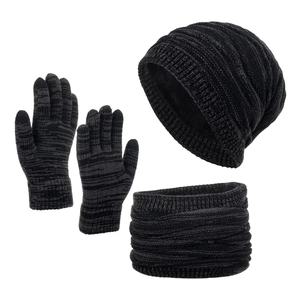 Ensemble d'hiver 3 pièces pour homme avec bonnet doublé polaire, écharpe et gants gris