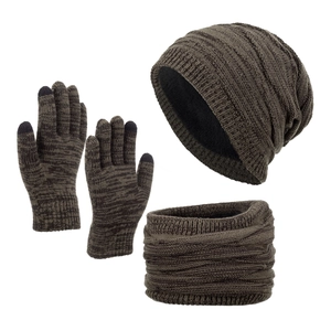 Ensemble d'hiver avec bonnet doublé polaire, cache-col et gants tactiles en gris foncé