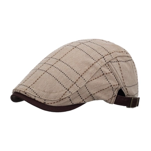 Béret à carreaux kaki clair classique avec visière marron foncé et sangle de réglage homme