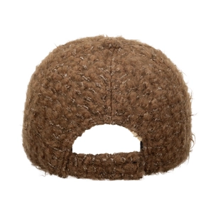 Casquette de baseball en laine d'agneau marron foncé avec texture pelucheuse au dos