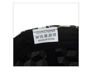Macro detail of the interior lining and washing label of the thermal baseball cap
