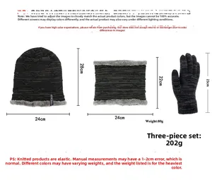 Herren Winter Strickmütze Schal und Handschuhe Set mit warmem Fleecefutter und Maßen