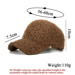 Casquette de baseball épaisse en polaire teddy marron foncé taille 56-60 cm
