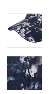 Macro detail of holographic baseball cap fabric showing abstract patterns and stitching