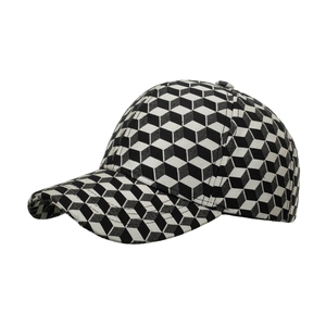 Thickened winter baseball cap with 3D black and white cube geometric print at 45-degree angle