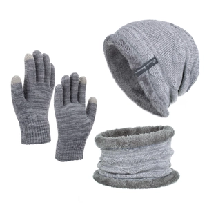 Herren Winter Warm Strickmütze Halswärmer Schal Touchscreen Handschuhe Dickes Fleece Futter Gestreift Outdoor Kaltes Wetter Zubehör