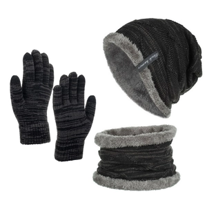 Herren Winter-Set mit fleecegefütterter Strickmütze, Loop-Schal und Handschuhen