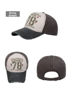 Three-way view of washed vintage baseball cap with California 78 print and metal buckle