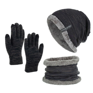 Winter 3er-Set mit Fleece-Futter, Strickmütze, Loop-Schal und Touchscreen-Handschuhe