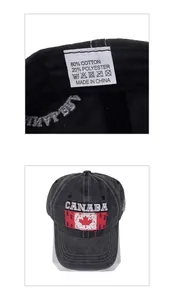 Detail showing the internal wash label and weight display of the Canada baseball cap