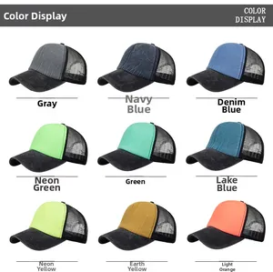 Grid view showing nine color options for mesh back trucker baseball caps