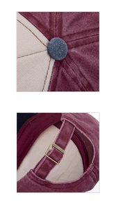 Close-up of vintage washed cotton fabric and bronze metal buckle on baseball cap