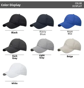 Detail view of quick-dry baseball caps in 7 colors with breathable mesh texture