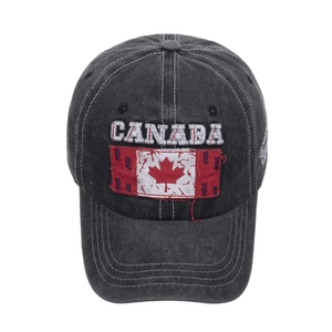 Vintage washed cotton baseball cap with Canada embroidery and distressed maple leaf patch