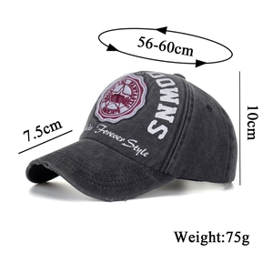 Vintage washed cotton baseball cap with star patch and side embroidery details