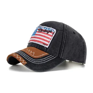 Retro Washed Cotton Baseball Cap American Flag Patch Embroidery Distressed Outdoor Sun Hat For Men Women Casual Sports Cap