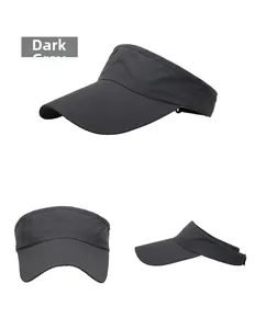 Detail view of dark grey quick-dry mesh sun visor hat with long brim for outdoor activities