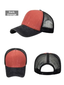 Detail view of the vintage foam mesh trucker hat with snapback closure and mesh panel