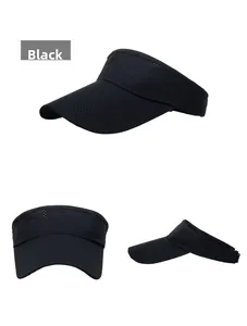 Detail view of black breathable mesh sun visor with moisture-wicking fabric