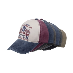 Vintage washed cotton baseball caps with truck graphic print in six assorted colors